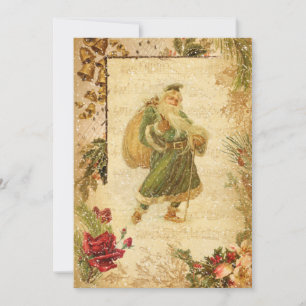 Cartes Pour Fêtes Annuelles Père Noël en Neige avec Roses & Musique