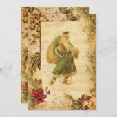 Cartes Pour Fêtes Annuelles Père Noël en Neige avec Roses & Musique (Devant / Derrière)
