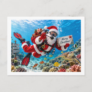 Cartes Pour Fêtes Annuelles Père Noël en plongée sous-marine Noël sous l'eau V