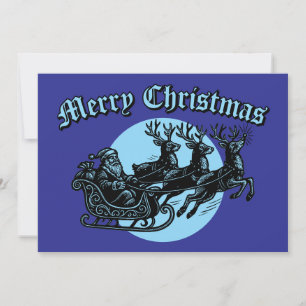 Cartes Pour Fêtes Annuelles Père Noël en traîneau et rennes de Noël