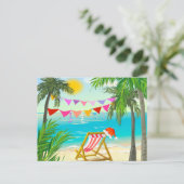 Cartes Pour Fêtes Annuelles Père Noël en vacances, Noël de plage, été (Debout devant)