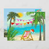 Cartes Pour Fêtes Annuelles Père Noël en vacances, Noël de plage, été (Devant / Derrière)