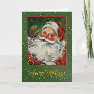 Cartes Pour Fêtes Annuelles Père Noël en vert avec image vintage de neige