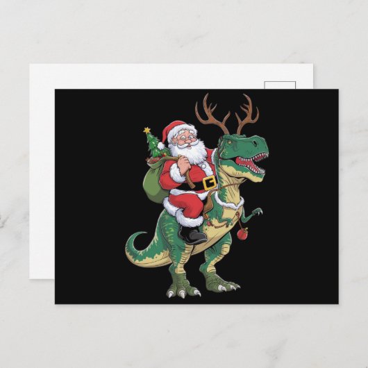 Cartes Pour Fêtes Annuelles Père Noël équitation Dinosaur T-Rex Noël Escadron  (Devant / Derrière)