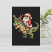 Cartes Pour Fêtes Annuelles Père Noël équitation Dinosaur T Rex Noël Rétro Noë (Debout devant)