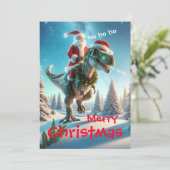Cartes Pour Fêtes Annuelles Père Noël équitation d'un Dinosauter (Debout devant)