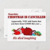Cartes Pour Fêtes Annuelles Père Noël est mort en riant (Devant / Derrière)