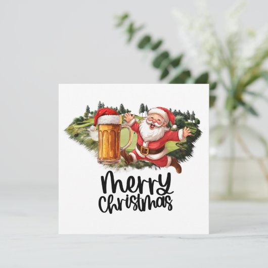 Cartes Pour Fêtes Annuelles Père Noël et bière pour Noël Funny Golfer (Debout devant)