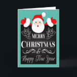 Cartes Pour Fêtes Annuelles Père Noël et Chalkboard avec Holly pour Noël<br><div class="desc">Caricature adorable du Père Noël avec tableau noir qui a Joyeux Noël et Bonne Année avec saint. Vraiment joli design pour la saison de Noël. Design © 2015 Julia Bryant.</div>
