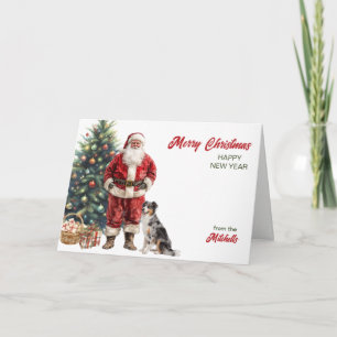 Cartes Pour Fêtes Annuelles Père Noël et chien berger australien Noël