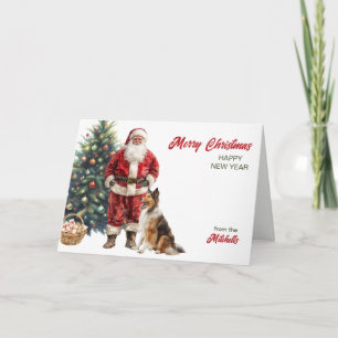 Cartes Pour Fêtes Annuelles Père Noël et Collie Dog Noël