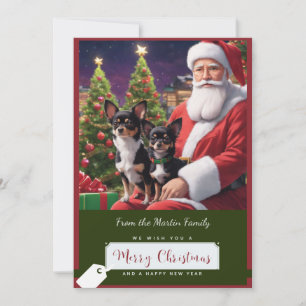 Cartes Pour Fêtes Annuelles Père Noël et deux adorables Chihuahua