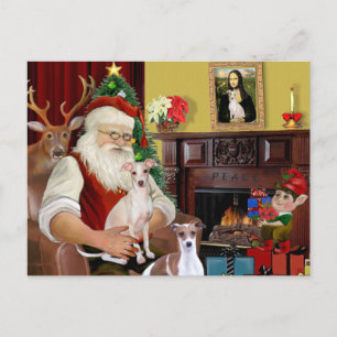 Cartes Pour Fêtes Annuelles père Noël et deux Greyhounds italiens
