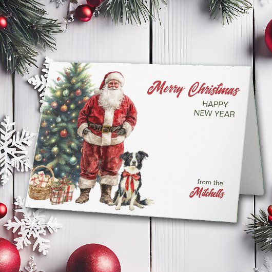 Cartes Pour Fêtes Annuelles Père Noël et frontière Collie Chien Noël