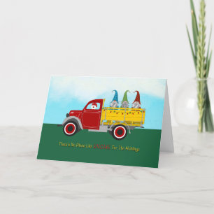 Cartes Pour Fêtes Annuelles Père Noël et Gnomes de Noël en voiture rouge et ja