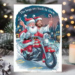 Cartes Pour Fêtes Annuelles Père Noël et Jésus sur une moto Noël amusant<br><div class="desc">Diffusez un peu de joie de vacances avec cette carte de Noël hilarante avec Père Noël et Jésus qui croisent sur une moto avec la phrase "Les garçons sont de retour en ville." Cette illustration festive et amusante capte l'esprit de la saison avec une touche humoristique, ce qui en fait...</div>