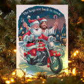 Cartes Pour Fêtes Annuelles Père Noël et Jésus sur une moto Noël amusant