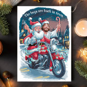 Cartes Pour Fêtes Annuelles Père Noël et Jésus sur une moto Noël amusant