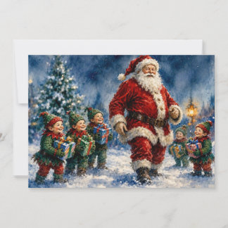 Cartes Pour Fêtes Annuelles Père Noël et joyeux elfes de Noël,