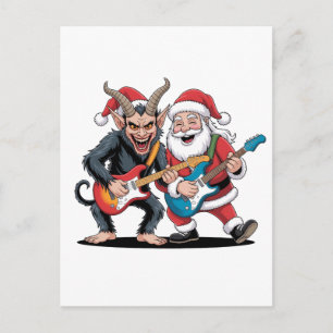 Cartes Pour Fêtes Annuelles Père Noël et Krampus  Rock de Noël Evil