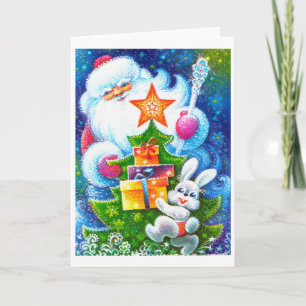 Cartes Pour Fêtes Annuelles Père Noël et lapin