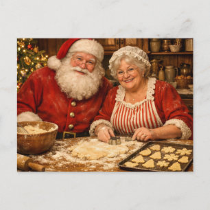 Cartes Pour Fêtes Annuelles Père Noël et Madame Claus préparant des cookies