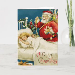 Cartes Pour Fêtes Annuelles père Noël et Noël de la petite fille qui dort