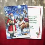 Cartes Pour Fêtes Annuelles Père Noël et Reindeer à la veille de Noël<br><div class="desc">Carte de Noël personnalisée avec une illustration de Père Noël mangeant des biscuits de puces de chocolat et un renne mangeant des carottes la veille de Noël.</div>