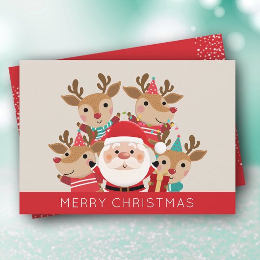 Cartes Pour Fêtes Annuelles Père Noël et Reindeer Flat Joyeux Noël