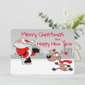 Cartes Pour Fêtes Annuelles Père Noël et Reindeer Patinage sur glace (Debout devant)