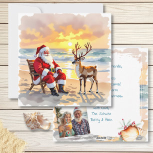 Cartes Pour Fêtes Annuelles Père Noël et rennes à la plage Noël personnalisé