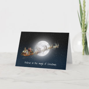 Cartes Pour Fêtes Annuelles Père Noël et rennes au clair de lune