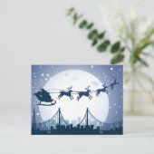 Cartes Pour Fêtes Annuelles Père Noël et rennes volant le ciel nocturne (Debout devant)