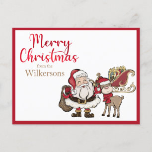 Cartes Pour Fêtes Annuelles Père Noël et Rudolph Nom personnalisé Noël