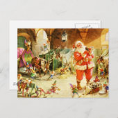 Cartes Pour Fêtes Annuelles Père Noël et ses elfes au pôle Nord (Devant / Derrière)