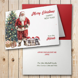 Cartes Pour Fêtes Annuelles Père Noël et trois bouledogues français Noël