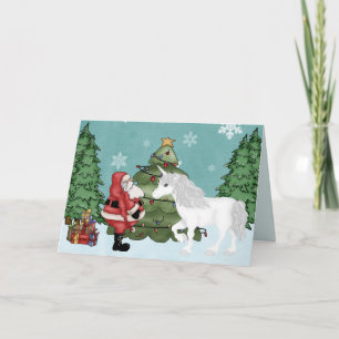 Cartes Pour Fêtes Annuelles Père Noël et Unicorne dans la Forêt Noël magique