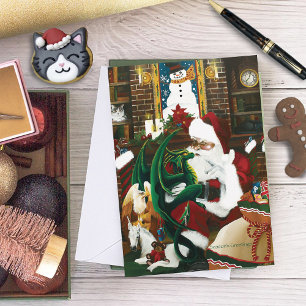 Cartes Pour Fêtes Annuelles Père Noël Fantastique Dragon de Noël Magique Cosy