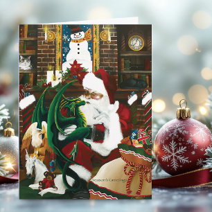 Cartes Pour Fêtes Annuelles Père Noël Fantastique Magique Dragon de Noël Cosy