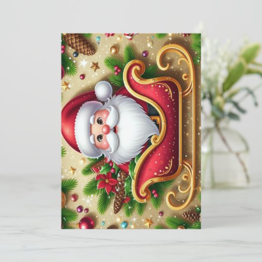 Cartes Pour Fêtes Annuelles Père Noël festif dans un traîneau  (Debout devant)