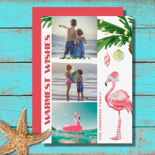Cartes Pour Fêtes Annuelles Père Noël Flamant rose 3 PHOTO Plage tropicale Noë