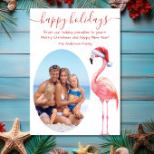 Cartes Pour Fêtes Annuelles Père Noël Flamant rose PHOTO Plage tropicale Noël