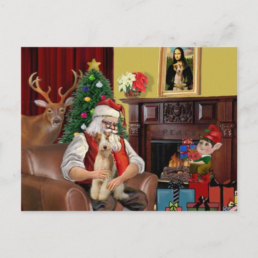 Cartes Pour Fêtes Annuelles Père Noël Fox Terrier (fil) (Devant)