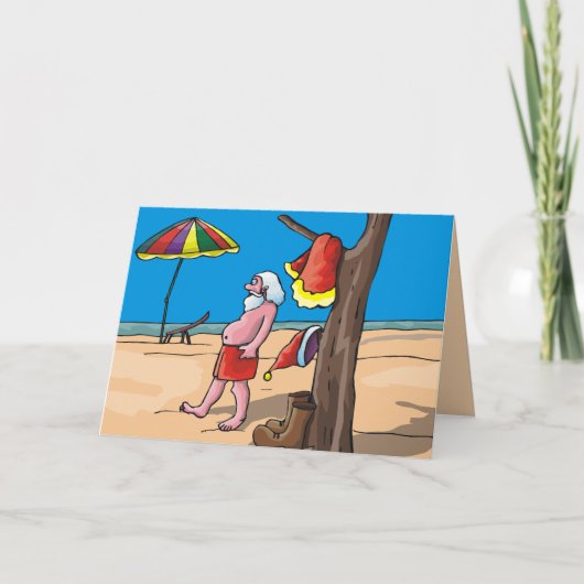 Cartes Pour Fêtes Annuelles Père Noël frappe la plage (Devant)
