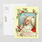 Cartes Pour Fêtes Annuelles Père Noël Fumer un tuyau (Devant / Derrière)