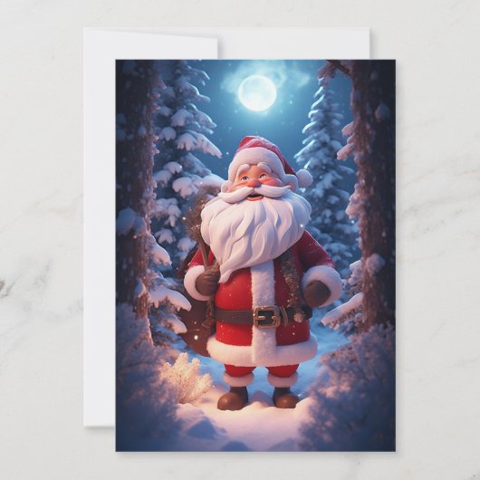 Cartes Pour Fêtes Annuelles Père Noël Gai Dans La Forêt Neige (Devant)
