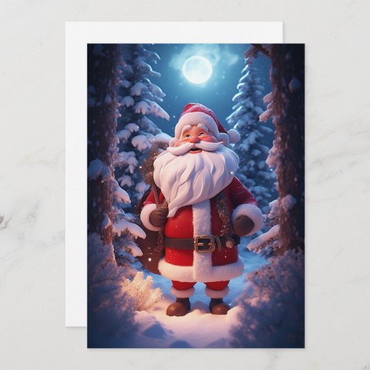 Cartes Pour Fêtes Annuelles Père Noël Gai Dans La Forêt Neige (Devant / Derrière)