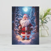 Cartes Pour Fêtes Annuelles Père Noël Gai Dans La Forêt Neige (Debout devant)