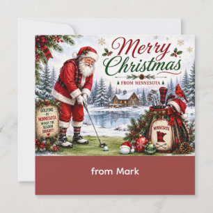 Cartes Pour Fêtes Annuelles Père Noël golfeur jouant au golf dans le Minnesota