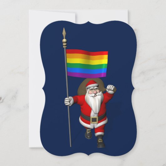 Cartes Pour Fêtes Annuelles Père Noël heureux avec drapeau arc-en-ciel (Devant)